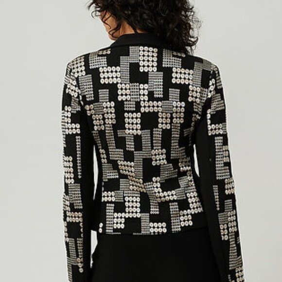 Joseph Ribkoff Printed Jacquard Jacket - Size 12 - Gold hardware moto jacket - Picture 9 of 12